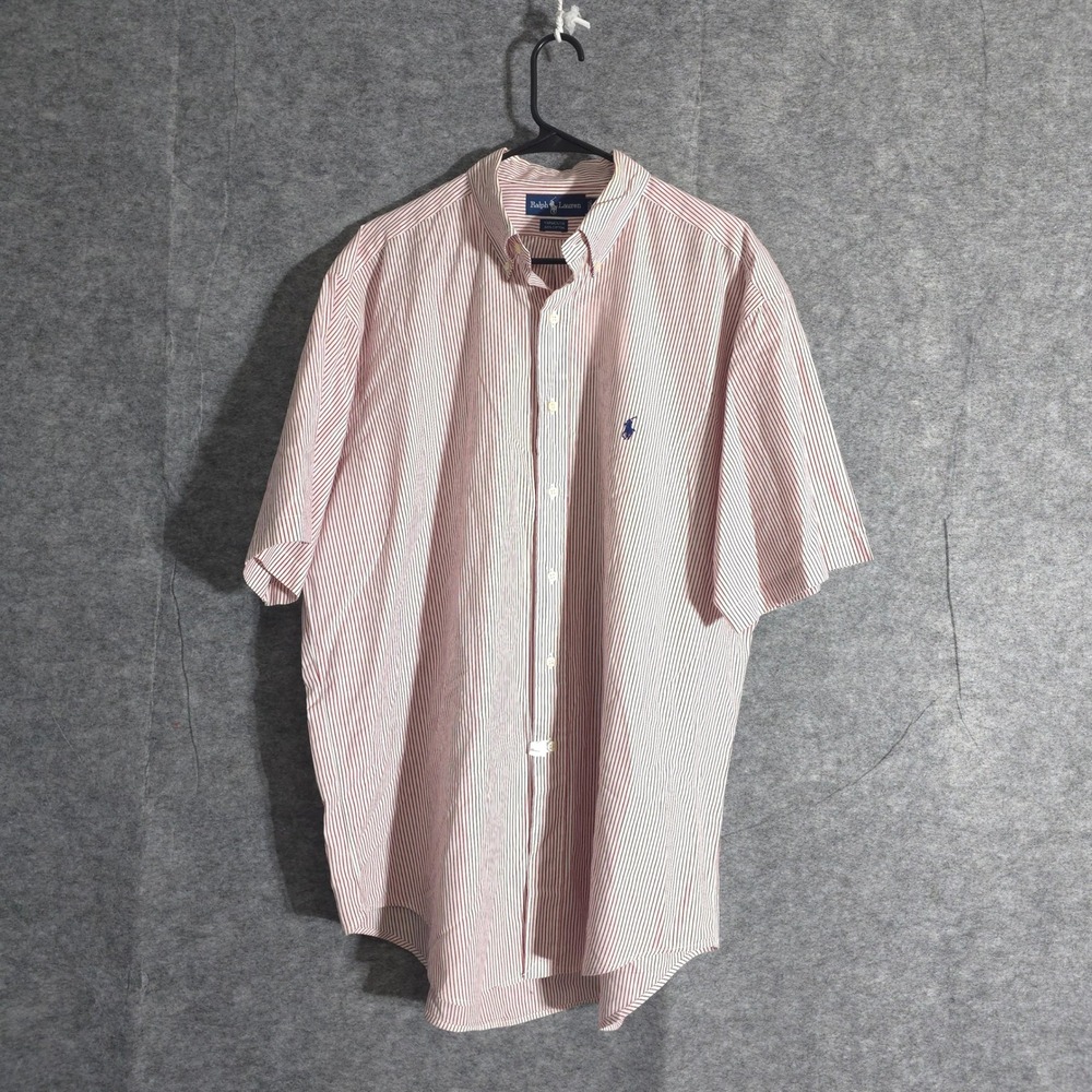 Ralph Lauren Yarmouth Mens Button Up Shirt Short Sleeve Striped Size 17 Striped